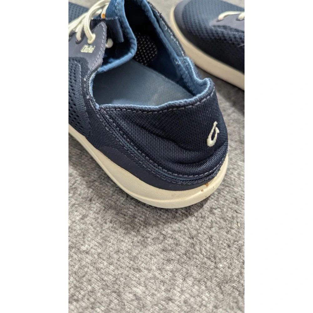 OluKai Moku Pae Boat Sneaker Shoes Mens 9 Blue White Mesh Travel Low Top